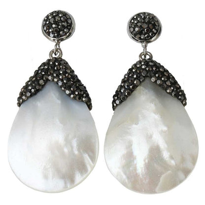 Grote witte parelmoeren oorbellen met stras steentjes | Bright Shell White