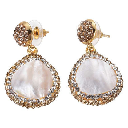 Grote witte parelmoeren oorbellen met stras steentjes in goud kleur | Bright Sunny Shell