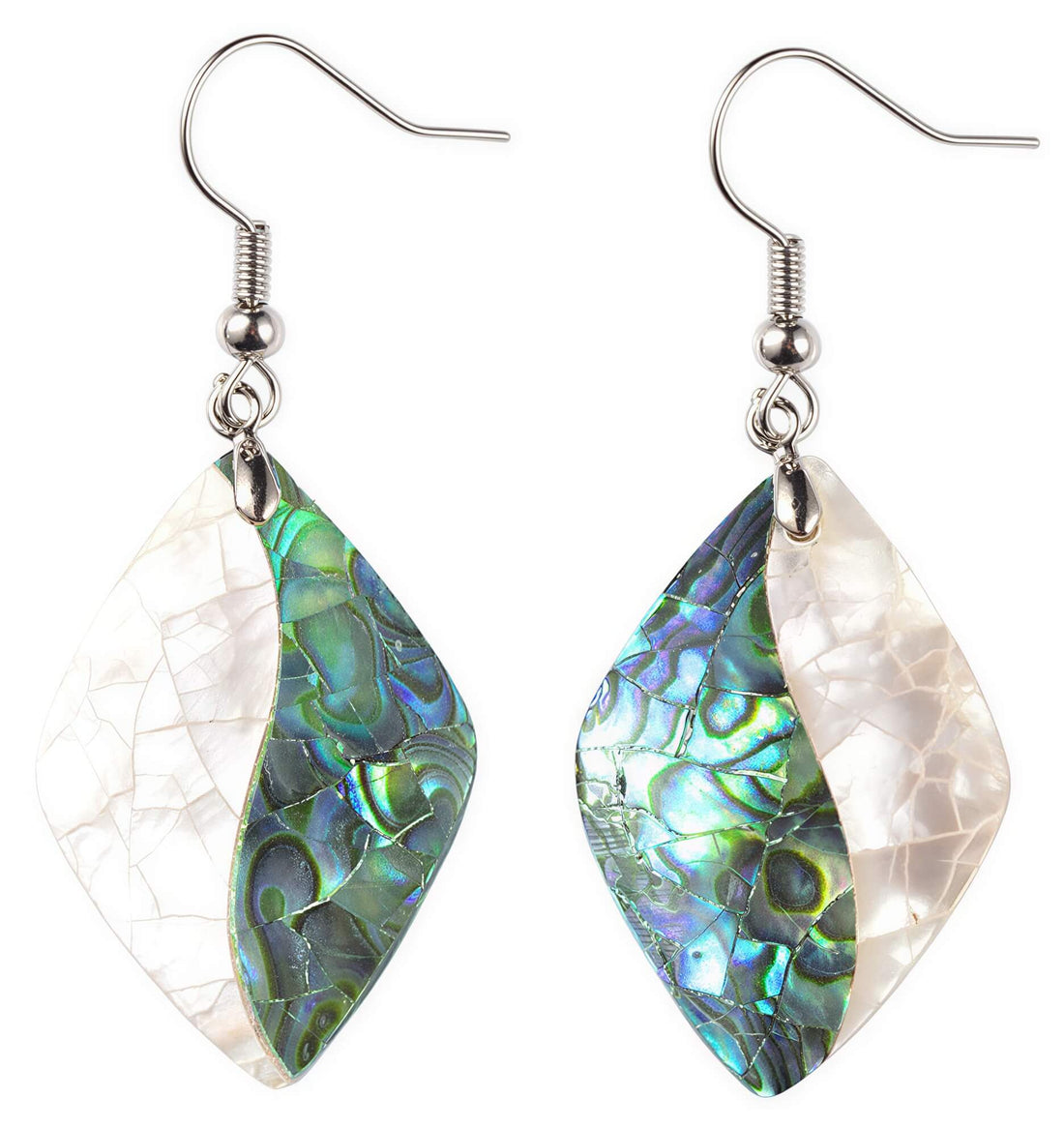 Parelmoeren oorbellen met abaloon in ruitvorm en sterling zilver 925 | Crackle abalone Rhombus