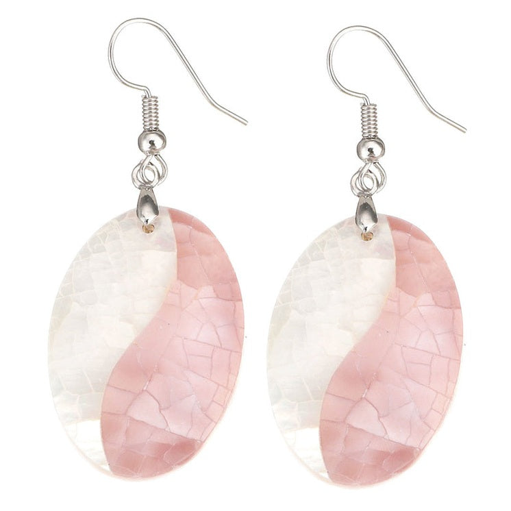 Roze witte ovale parelmoeren oorbellen met sterling zilver 925 | Crackle Rosé Shell Oval