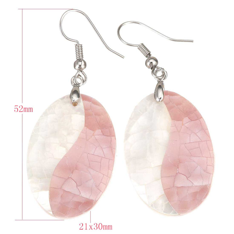Roze witte ovale parelmoeren oorbellen met sterling zilver 925 met maatindicatie | Crackle Rosé Shell Oval
