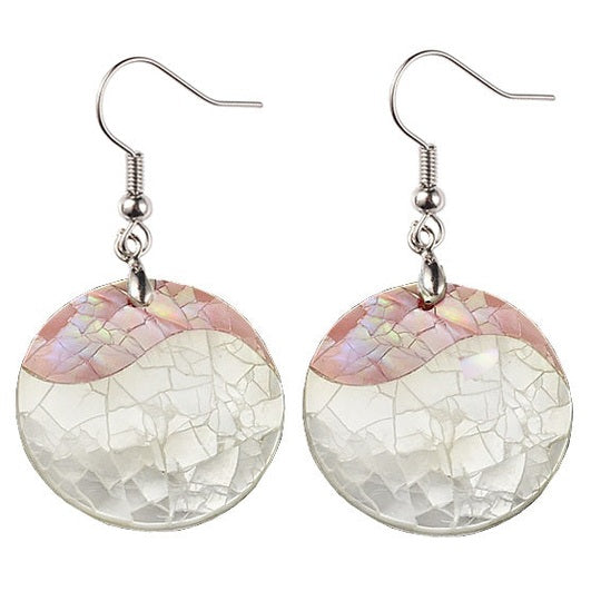 Parelmoeren oorbellen in ronde vorm met sterling zilver 925 | Crackle Rosé Shell Round