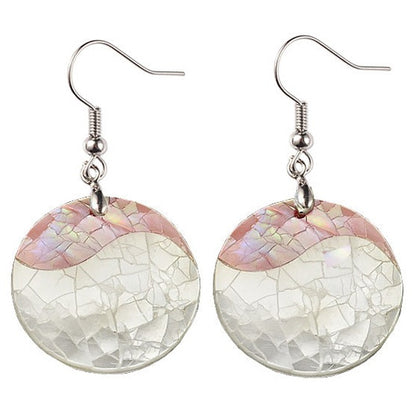 Parelmoeren oorbellen in ronde vorm met sterling zilver 925 | Crackle Rosé Shell Round