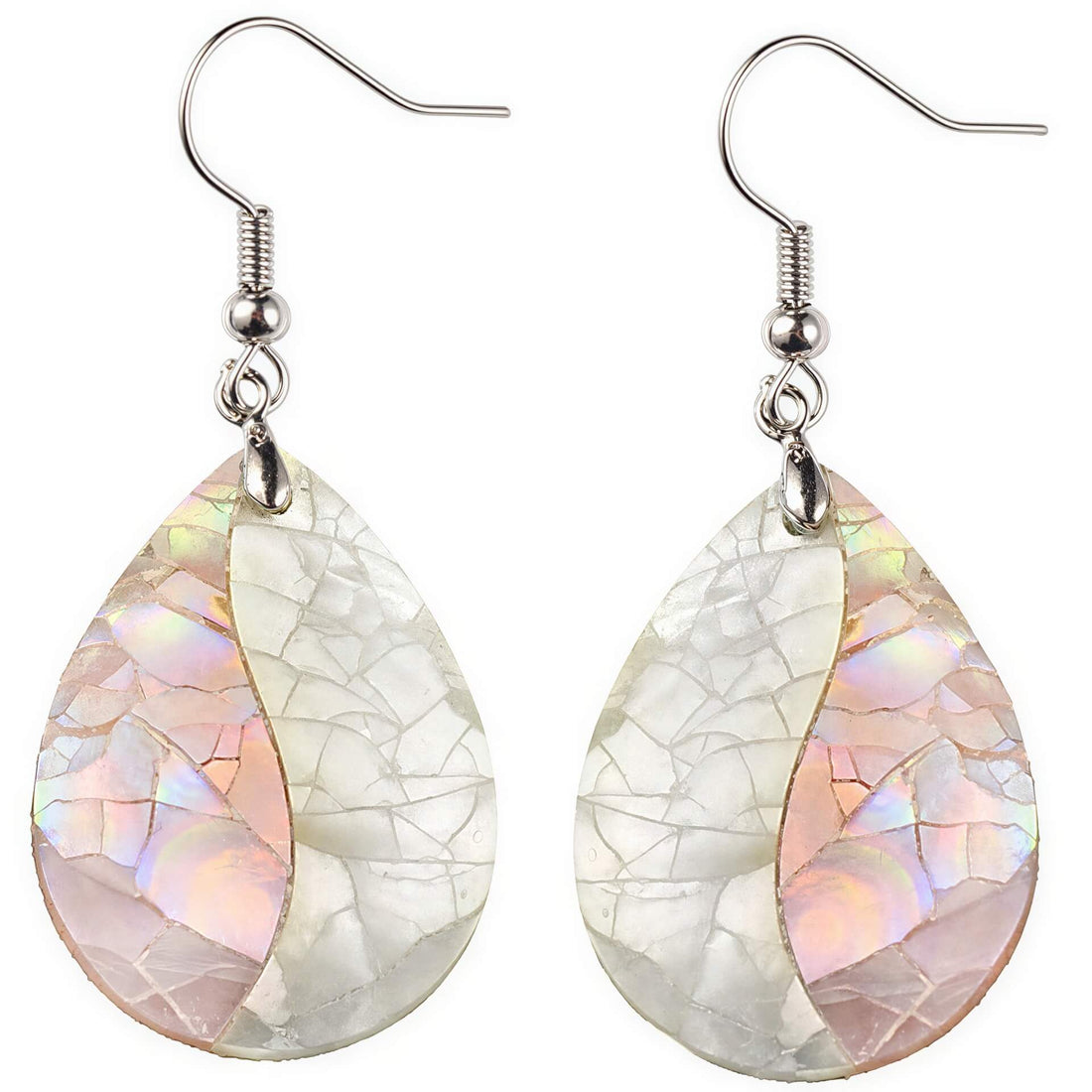 Parelmoeren oorbellen in druppelvorm met sterling zilver 925 | Crackle Rosé Shell Teardrop
