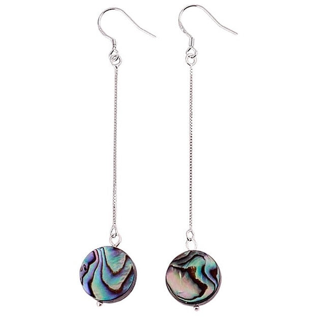 Lange parelmoeren oorbellen met ronde abaloon en sterling zilver 925 | Long Dangling Abalone