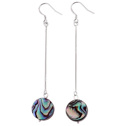 Lange parelmoeren oorbellen met ronde abaloon en sterling zilver 925 | Long Dangling Abalone