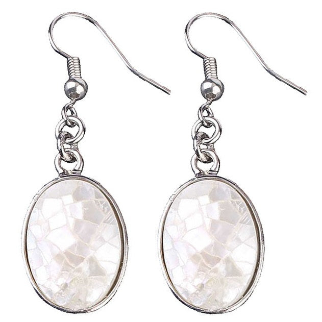 Witte ovale parelmoeren oorbellen met sterling zilver 925 | Oval White Shell Crackle