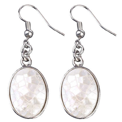 Witte ovale parelmoeren oorbellen met sterling zilver 925 | Oval White Shell Crackle