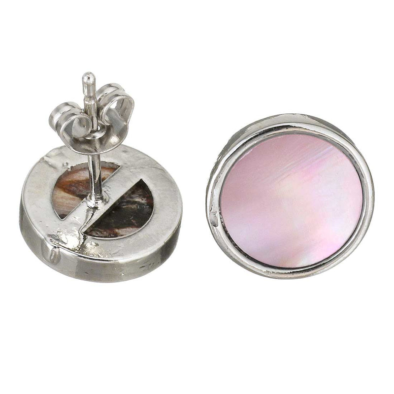 Roze parelmoeren oorbellen, voor en achterkant | Shell Pink Stud Round