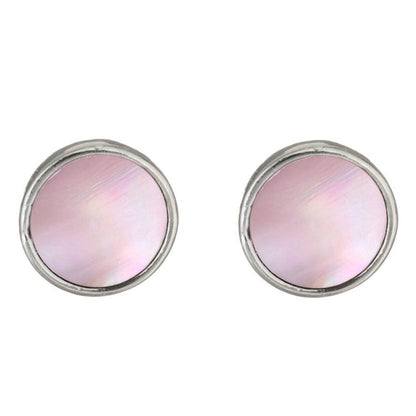 Roze parelmoeren oorbellen, vooraanzicht | Shell Pink Stud Round
