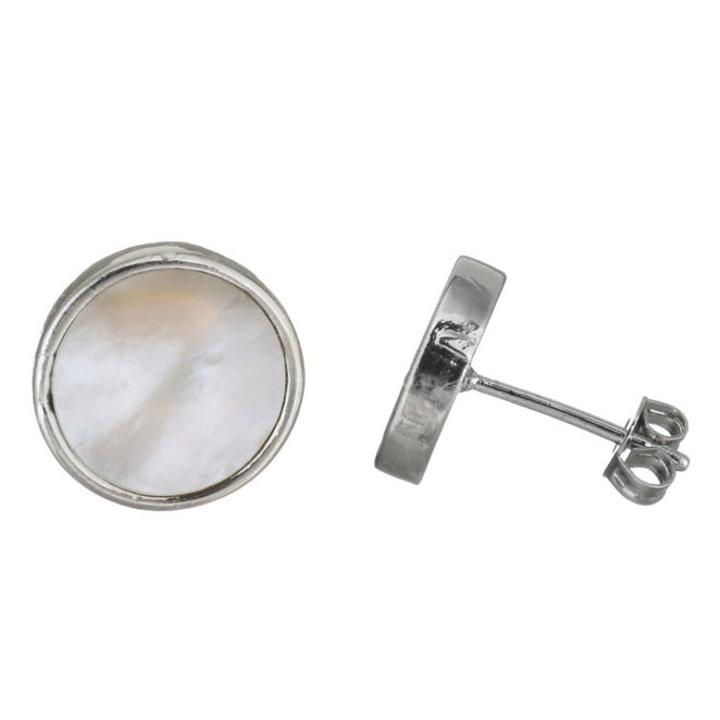 Parelmoeren oorknoppen met wit rond parelmoer | Shell White Stud Round