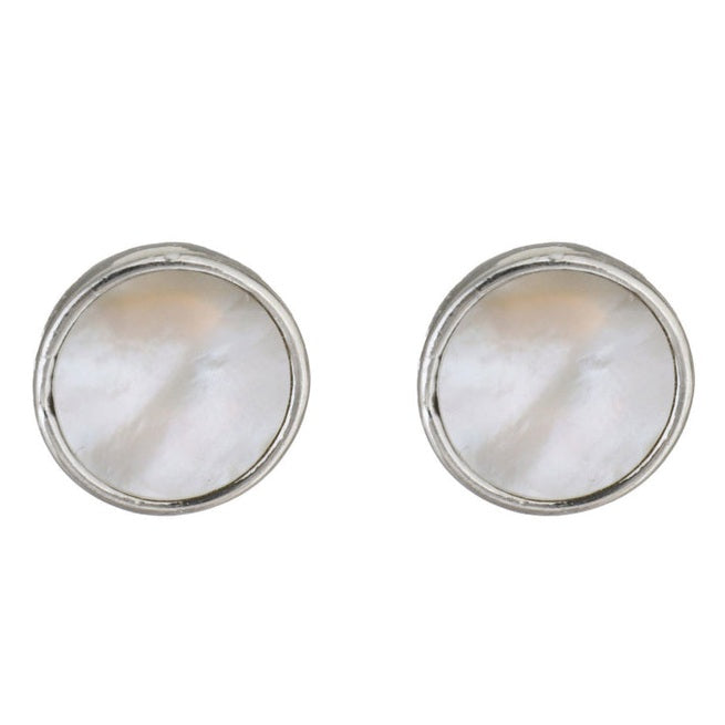 Parelmoeren oorknoppen met wit rond parelmoer vooraanzicht | Shell White Stud Round