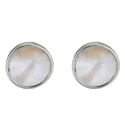 Parelmoeren oorknoppen met wit rond parelmoer vooraanzicht | Shell White Stud Round