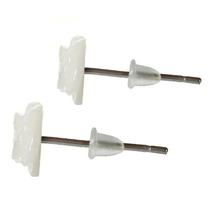 Witte parelmoeren oorknopjes in bloem vorm met sterling zilver 925 zijaanzicht | White Shell Flower 7,5 mm