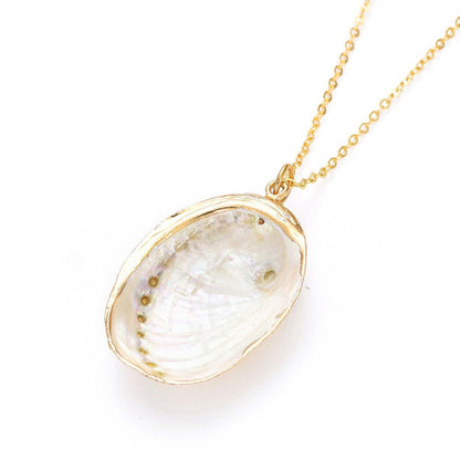 Achterkant van parelmoeren schelpen ketting met witte schelp en goud edelstaal | set White Shell Gold