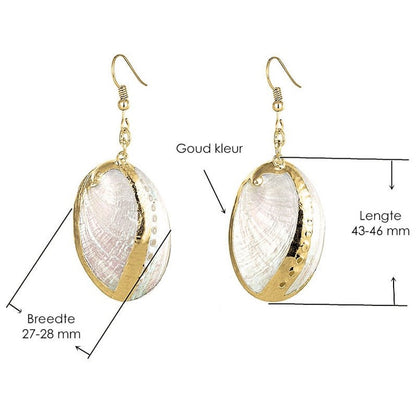 Parelmoeren schelpen oorbellen met witte schelp en goud edelstaal met maatindicatie | set White Shell Gold