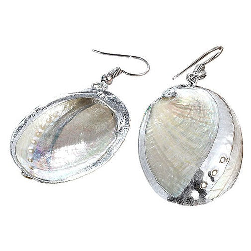 Witte parelmoeren schelpen oorbellen met zilver edelstaal voor en achterkant | White Shell Silver