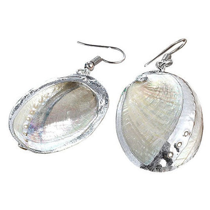 Witte parelmoeren schelpen oorbellen met zilver edelstaal voor en achterkant | White Shell Silver