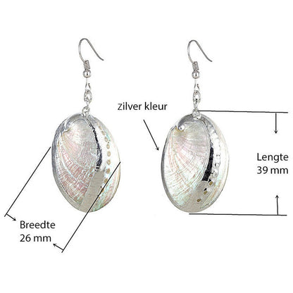 Witte parelmoeren schelpen oorbellen met zilver edelstaal met maatindicatie | White Shell Silver