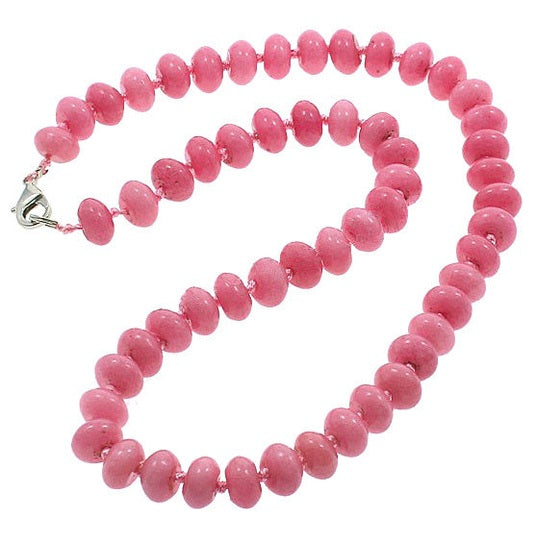 Donker roze handgeknoopte edelstenen ketting met sterling zilver (925) | Cherry Quartz Rondelle