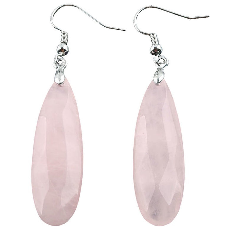 Lange roze edelstenen oorbellen met rozenkwarts en sterling zilver (925) | Big Long Drop RosƩ Quartz