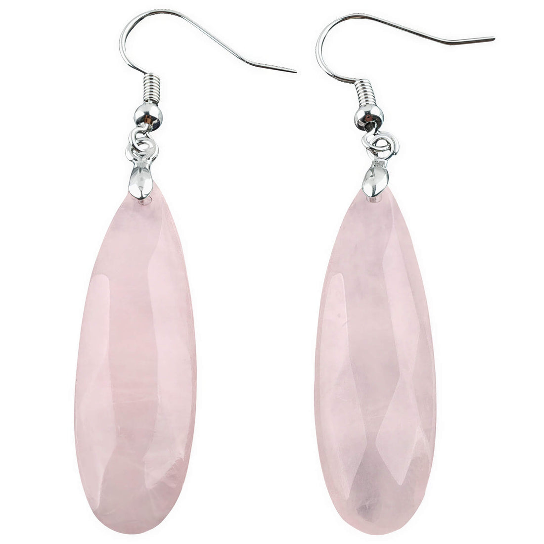 Lange roze edelstenen oorbellen met rozenkwarts en sterling zilver (925) | Big Long Drop Rosé Quartz
