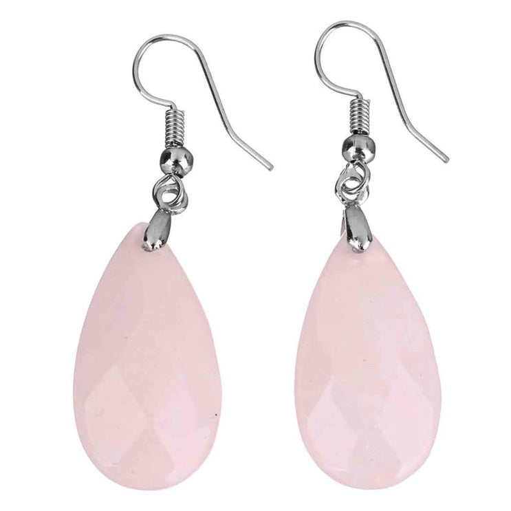Roze edelstenen oorbellen met rozenkwarts en sterling zilver 925 | Facet RosƩ Quartz
