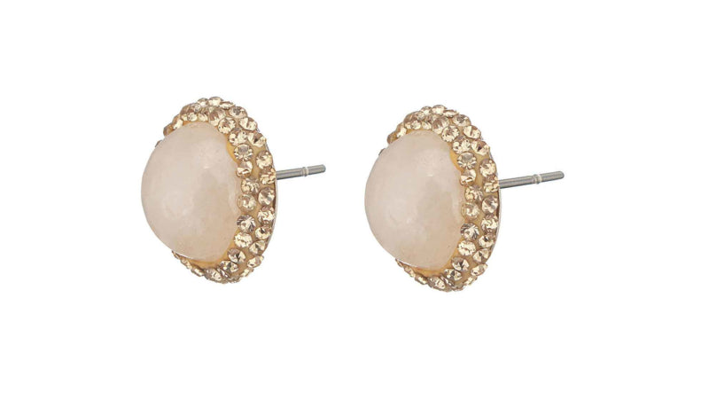 Roze edelstenen oorknopjes met agaat, gouden stras steentjes en edelstaal | Golden Bright Rosé Quartz