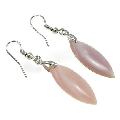 Roze parelmoeren oorbellen met sterling zilver (925), zijaanzicht | Pink Shell