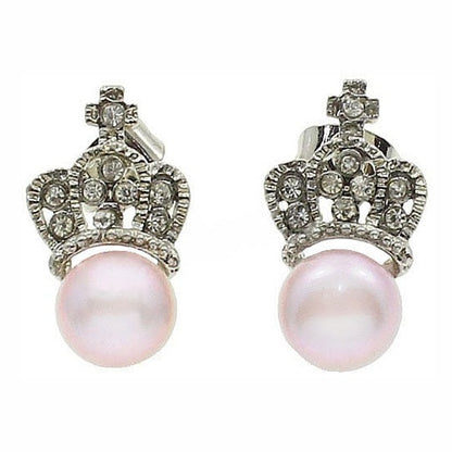 Zoetwater parel oorknopjes met roze parels en kroontje met stras steentjes | King’s Pearl P