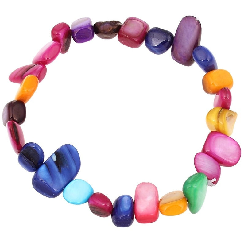 Bont gekleurd parelmoer schelpen armband | Elastisch | Multicoloured Shell Chip