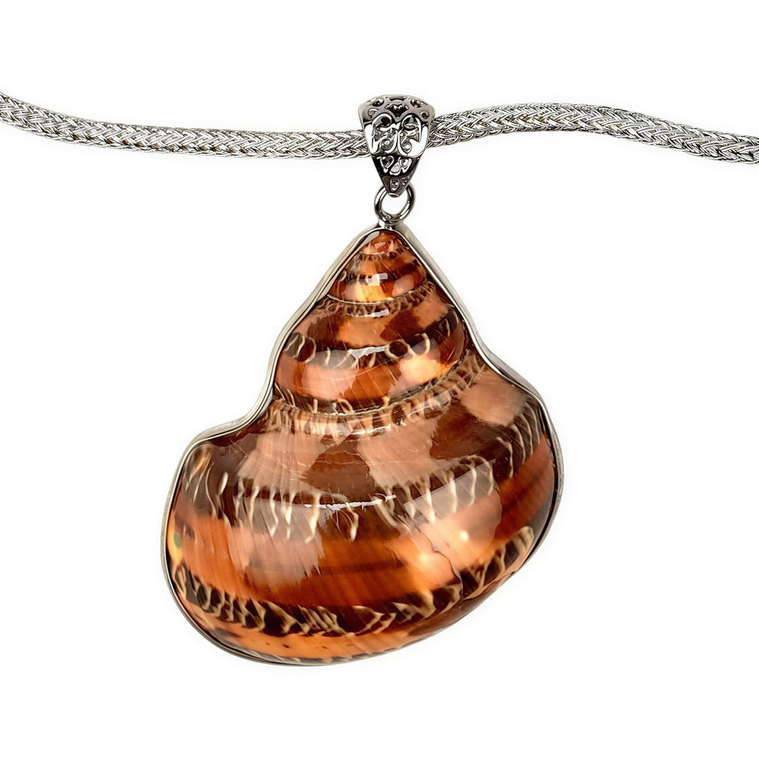 Detail van schelpen ketting met een bruine schelp | Brown Shell