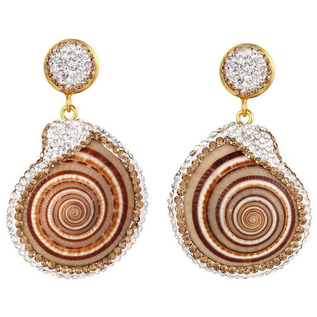 Oorknoppen met schelp en stras steentjes | Bright Silver Natural Shell