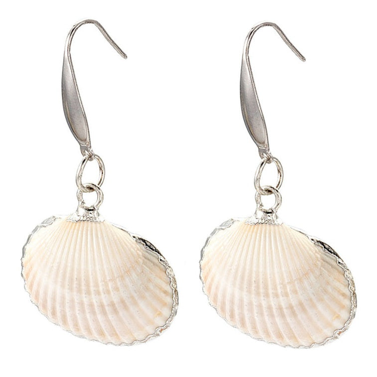 Schelpen oorbellen met witte schelp en zilver edelstaal | set White Cockel Shell Silver