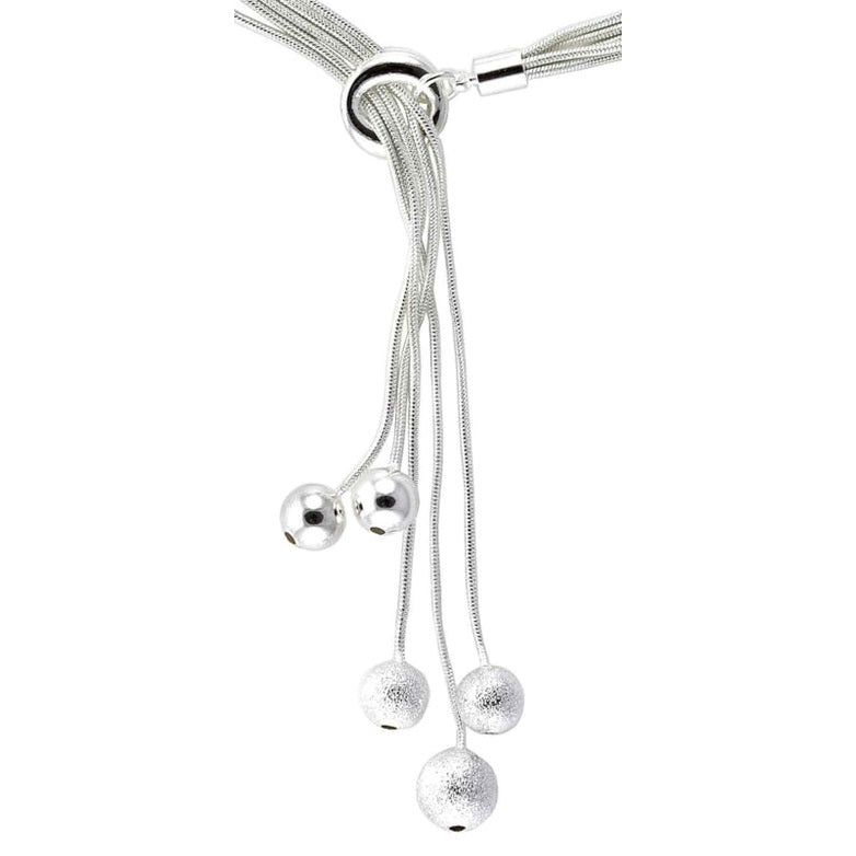 Detail van verzilverde ketting met 5 kettingen met bolletje | Molly