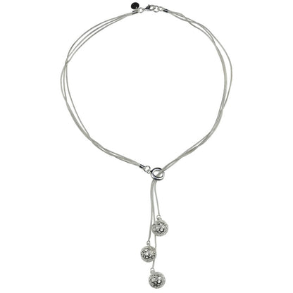 Verzilverde ketting met 3 kettingen met bolletje met hartjes motief | Silver Ball