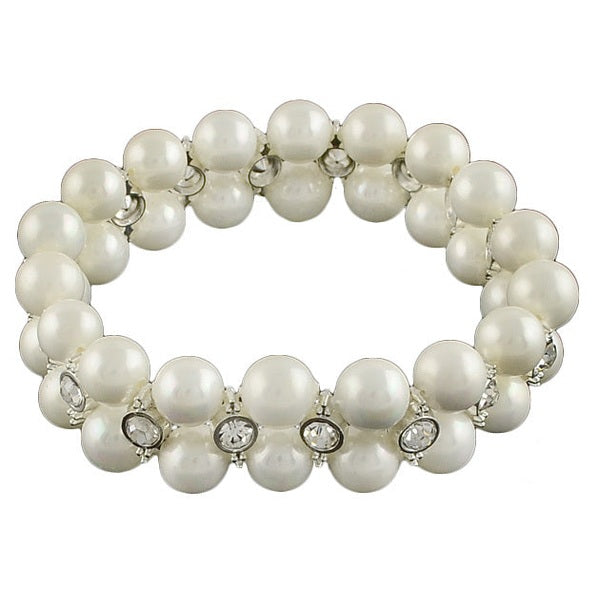 Wit parel armband met stras steentjes | Elastisch | Double Bling White Shell Pearl