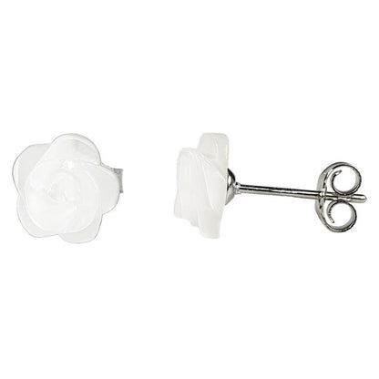 Witte parelmoeren oorknopjes in bloem vorm | White Shell Flower 8 mm
