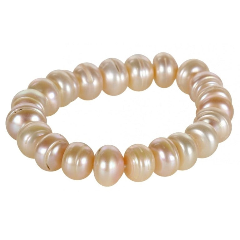 Elastisch zoetwater parel armband met zalm kleurige parels | Big Bold Peach