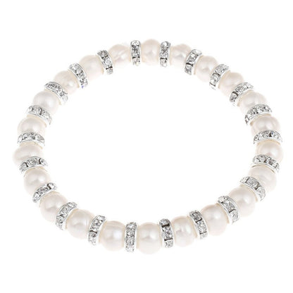 Wit zoetwater parel armband met stras steentjes, elastisch | Bling Pearl
