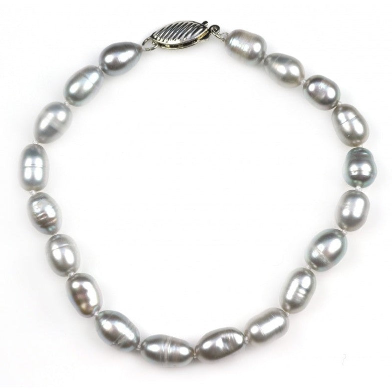 Grijs handgeknoopt zoetwater parel armband | Grey