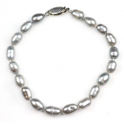 Grijs handgeknoopt zoetwater parel armband | Grey