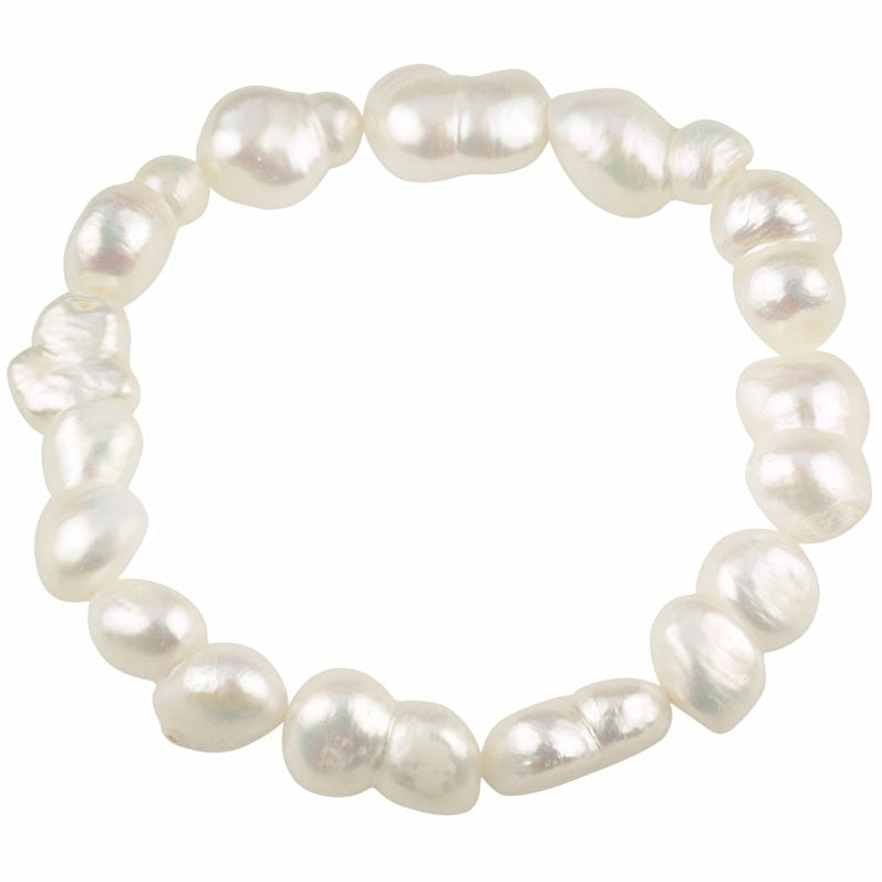 Zoetwater parel armband met grote witte parels, elastisch | Peanut
