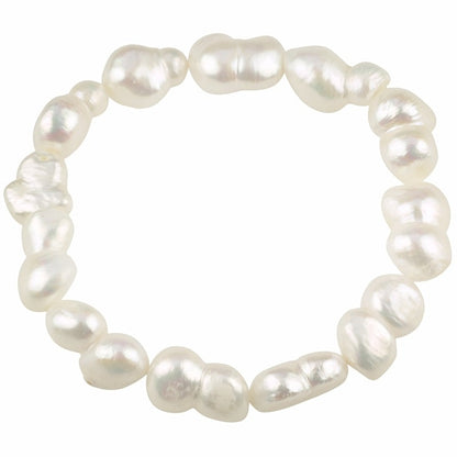 Zoetwater parel armband met grote witte parels, elastisch | Peanut
