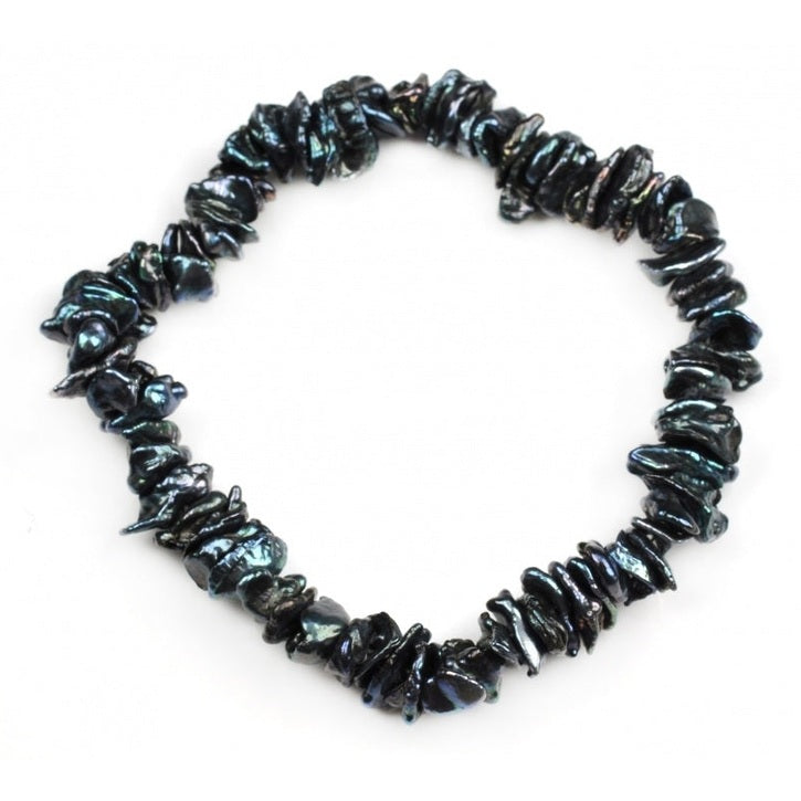 Zoetwater parel armband met blauw grijze keshi parels, elastisch | Peshi