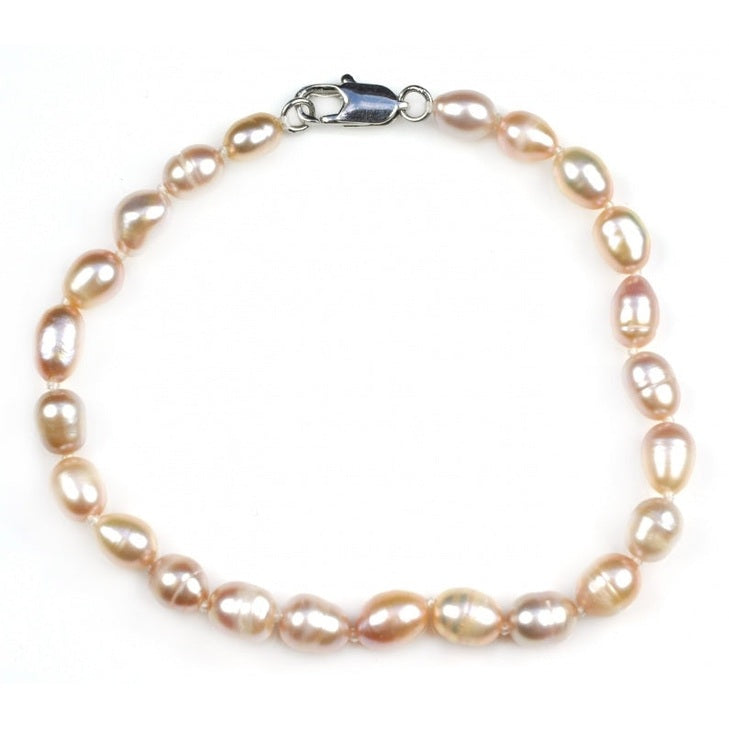 Handgeknoopt zoetwater parel armband met zalm roze parels en sterling zilver (925) | Pini