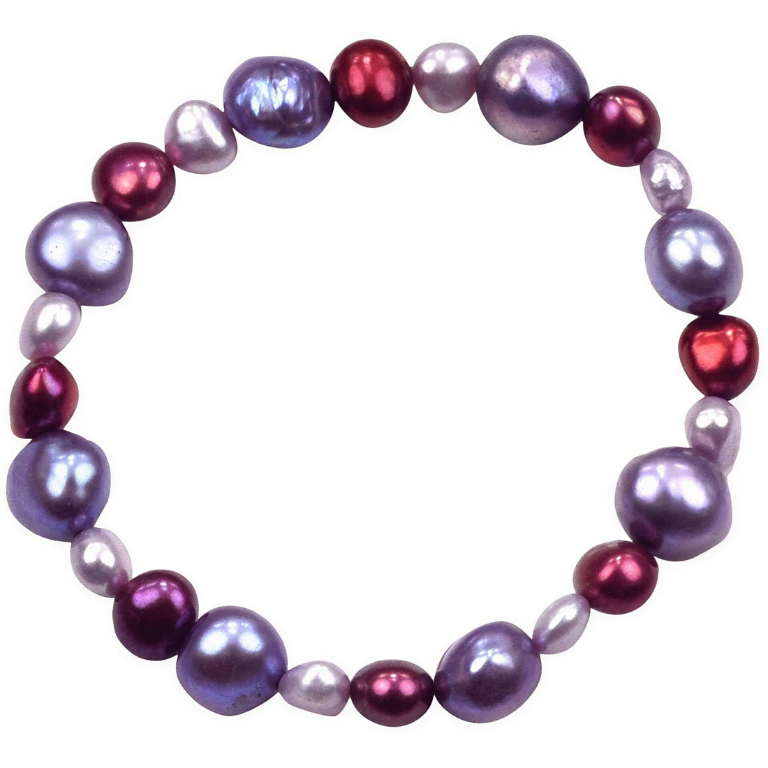Zoetwater parel armband met lila en rode parels, elastisch | Pulla
