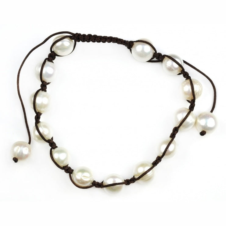 Wit handgeknoopt zoetwater parel armband met schuif sluiting | Sambala White Pearl