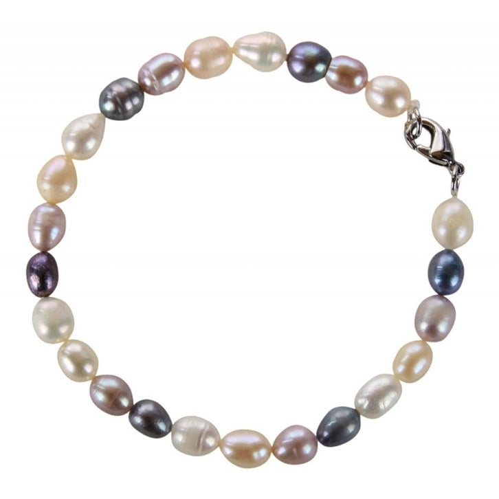 Handgeknoopt zoetwater parel armband met wit, zalm, roze en grijs blauwe parels en sterling zilver (925) | Sheila