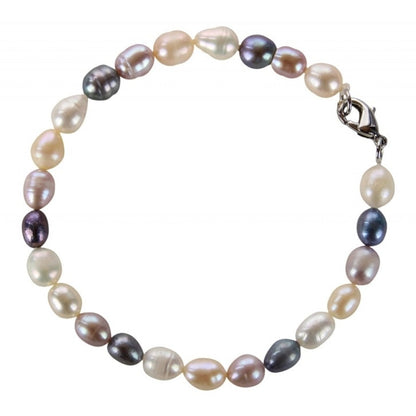 Handgeknoopt zoetwater parel armband met wit, zalm, roze en grijs blauwe parels en sterling zilver (925) | Sheila
